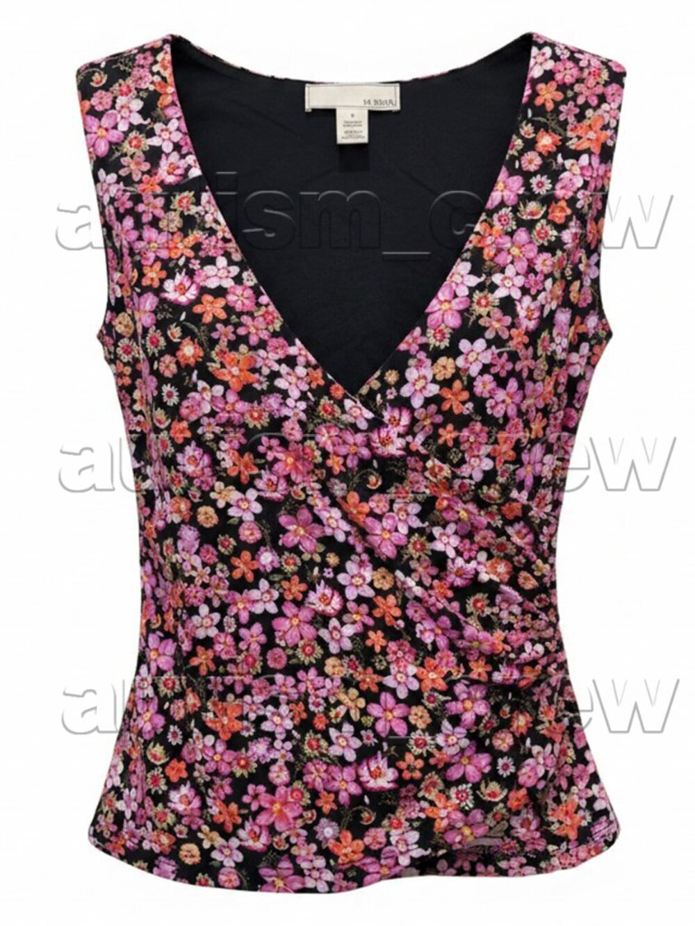 2/$16 💥🆕 By Design Leola Floral Black/Pink Floral V-Neck Blouse | Medium| 5685